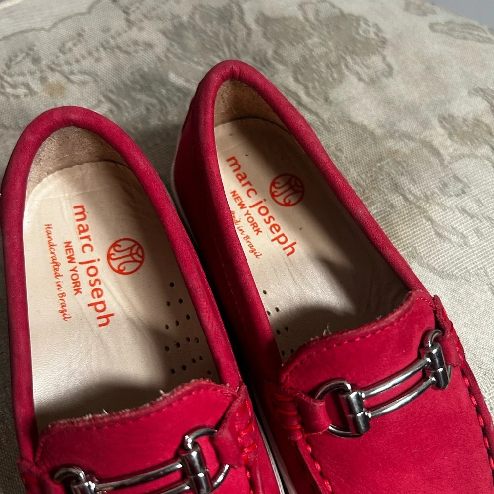 Marc Joseph New York Grand Street Red Suede Loafers with Silver Bit Hardware